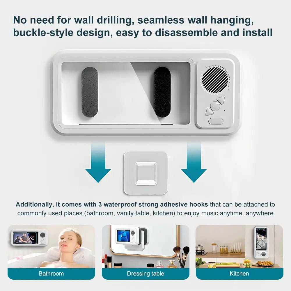 Waterproof Box Speaker, Bathroom Waterproof 360 Â° Rotating Touch Screen, Bluetooth Speaker, Watch Movies, Listen to Music, Phone Holder Bluetooth Speaker Audio Shower TV Holder, Swimming Pool, Kitchen, Bathroom, Sink, Rechargeable Waterproof Speaker - The Sojourning E-merchant