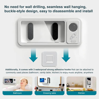 Waterproof Box Speaker, Bathroom Waterproof 360 Â° Rotating Touch Screen, Bluetooth Speaker, Watch Movies, Listen to Music, Phone Holder Bluetooth Speaker Audio Shower TV Holder, Swimming Pool, Kitchen, Bathroom, Sink, Rechargeable Waterproof Speaker - The Sojourning E-merchant
