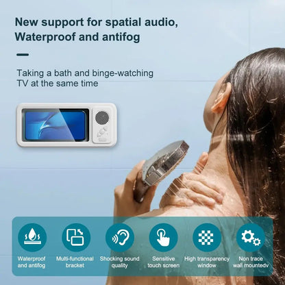 Waterproof Box Speaker, Bathroom Waterproof 360 Â° Rotating Touch Screen, Bluetooth Speaker, Watch Movies, Listen to Music, Phone Holder Bluetooth Speaker Audio Shower TV Holder, Swimming Pool, Kitchen, Bathroom, Sink, Rechargeable Waterproof Speaker - The Sojourning E-merchant