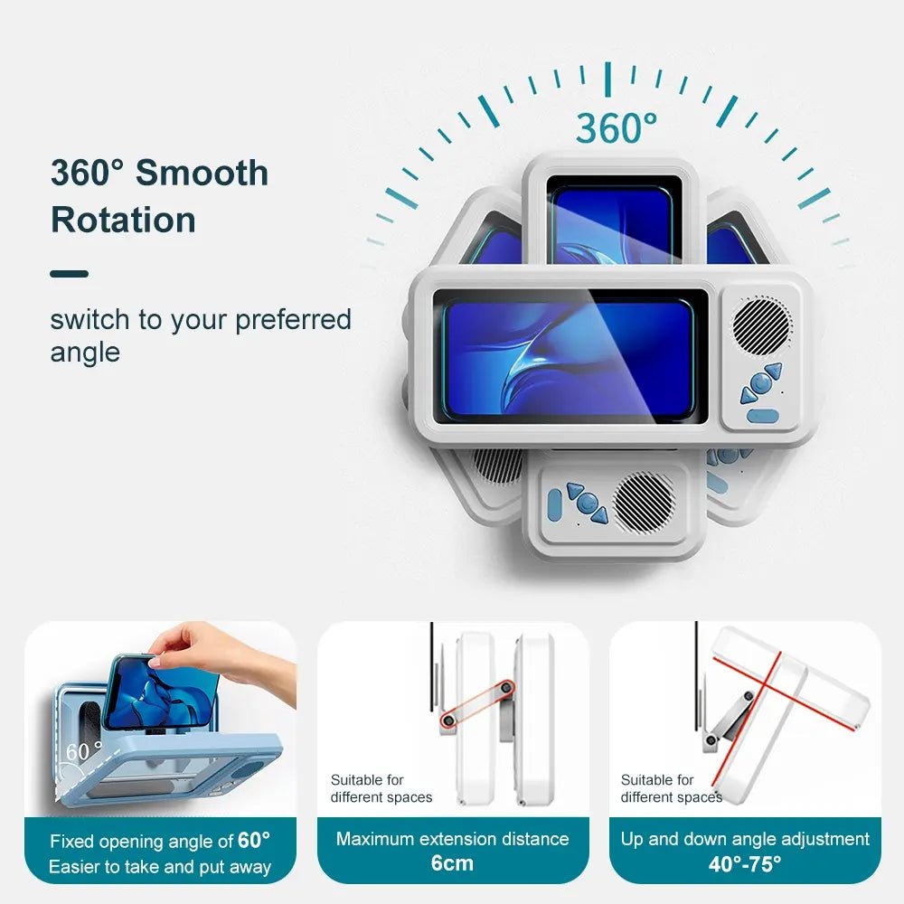 Waterproof Box Speaker, Bathroom Waterproof 360 Â° Rotating Touch Screen, Bluetooth Speaker, Watch Movies, Listen to Music, Phone Holder Bluetooth Speaker Audio Shower TV Holder, Swimming Pool, Kitchen, Bathroom, Sink, Rechargeable Waterproof Speaker - The Sojourning E-merchant