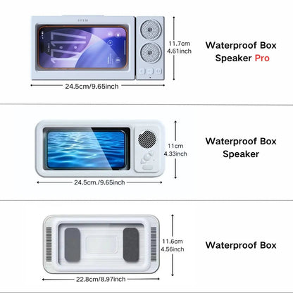 Waterproof Box Speaker, Bathroom Waterproof 360 Â° Rotating Touch Screen, Bluetooth Speaker, Watch Movies, Listen to Music, Phone Holder Bluetooth Speaker Audio Shower TV Holder, Swimming Pool, Kitchen, Bathroom, Sink, Rechargeable Waterproof Speaker - The Sojourning E-merchant