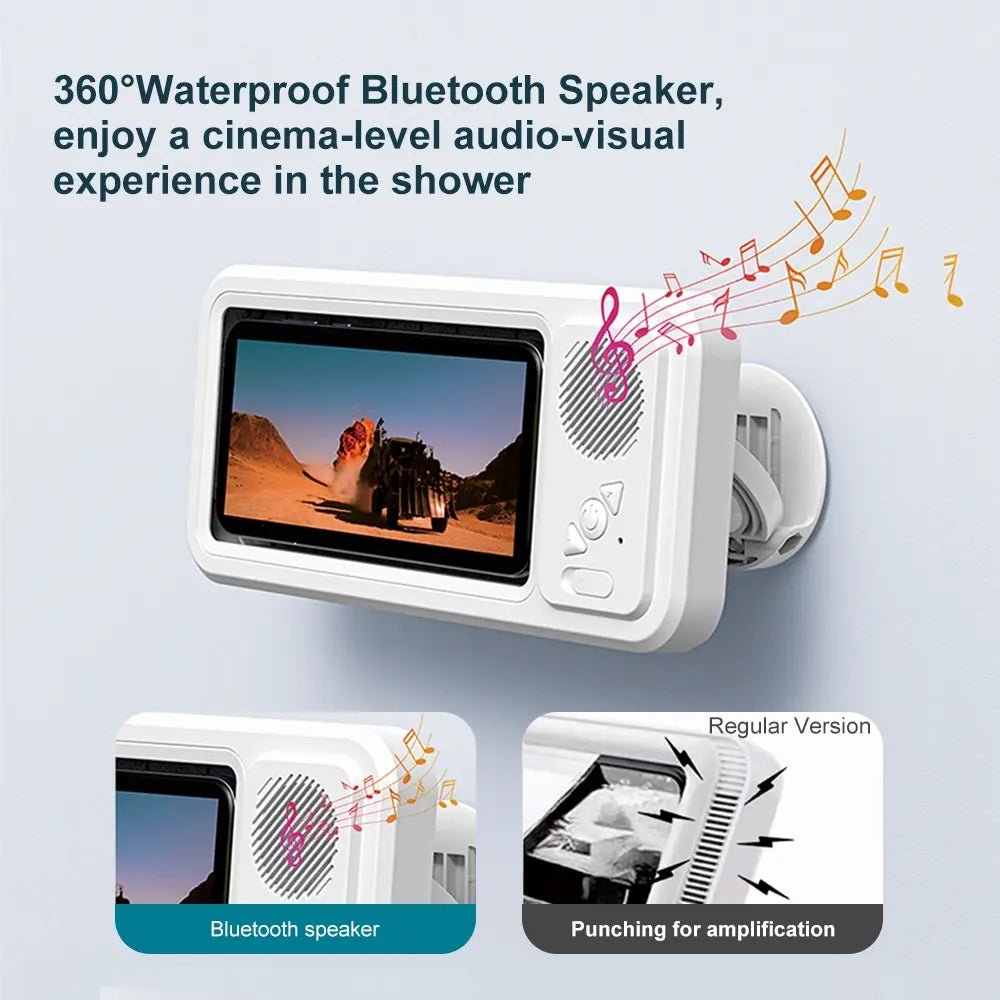 Waterproof Box Speaker, Bathroom Waterproof 360 Â° Rotating Touch Screen, Bluetooth Speaker, Watch Movies, Listen to Music, Phone Holder Bluetooth Speaker Audio Shower TV Holder, Swimming Pool, Kitchen, Bathroom, Sink, Rechargeable Waterproof Speaker - The Sojourning E-merchant