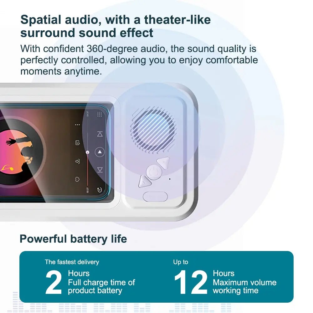 Waterproof Box Speaker, Bathroom Waterproof 360 Â° Rotating Touch Screen, Bluetooth Speaker, Watch Movies, Listen to Music, Phone Holder Bluetooth Speaker Audio Shower TV Holder, Swimming Pool, Kitchen, Bathroom, Sink, Rechargeable Waterproof Speaker - The Sojourning E-merchant